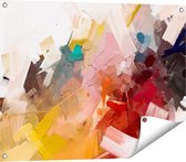 Gards Tuinposter Abstracte Kunst - Kleurrijke Olieverf - 80x60 cm - Tuindoek - Tuindecoratie - Wanddecoratie buiten - Tuinschilderij