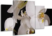 GroepArt - Schilderij -  Orchidee - Wit, Zwart, Geel - 160x90cm 4Luik - Schilderij Op Canvas - Foto Op Canvas