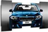 GroepArt - Canvas Schilderij - Auto, BMW - Blauw, Zwart, Grijs - 150x80cm 5Luik- Groot Collectie Schilderijen Op Canvas En Wanddecoraties