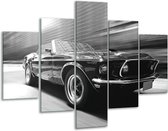 Glasschilderij -  Auto, Mustang - Zwart, Grijs - 100x70cm 5Luik - Geen Acrylglas Schilderij - GroepArt 6000+ Glasschilderijen Collectie - Wanddecoratie- Foto Op Glas