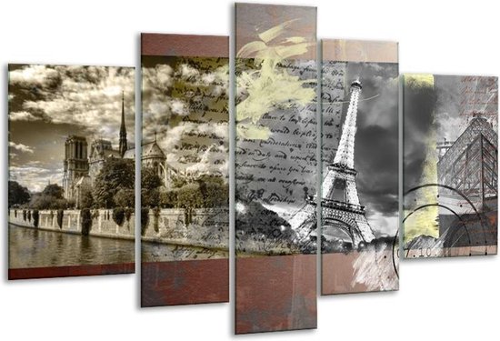 Glasschilderij Frankrijk, Parijs - Grijs, Geel, Bruin - 170x100cm 5Luik - Foto Op Glas - Geen Acrylglas Schilderij - 6000+ Glasschilderijen Collectie - Wanddecoratie