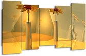 GroepArt - Canvas Schilderij - Bloem - Geel, Oranje - 150x80cm 5Luik- Groot Collectie Schilderijen Op Canvas En Wanddecoraties