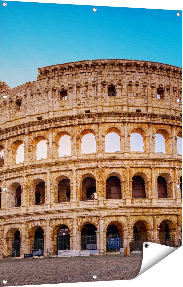 Gards Tuinposter Colosseum in Rome met de Blauwe Lucht - 90x120 cm - Tuindoek - Tuindecoratie - Wanddecoratie buiten - Tuinschilderij Multikleur