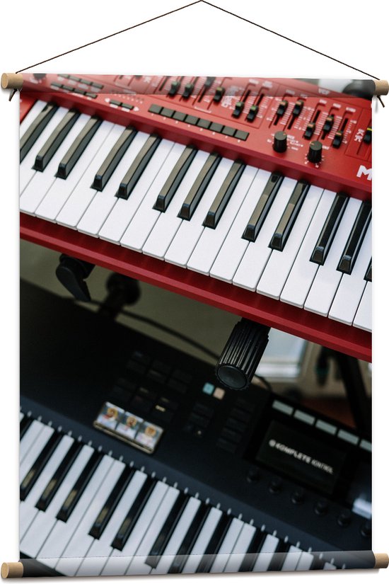 Textielposter - Rood en Zwart Keyboard - 60x80 cm Foto op Textiel