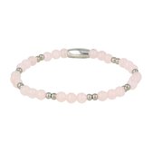 *Fijne zilverkleurige elastische armband Rose Quartz edelsteen 4mm - Zilverkleurige elastische armband van edelstaal gecombineerd met Rozenkwarts edelsteen - Met luxe cadeauverpakking