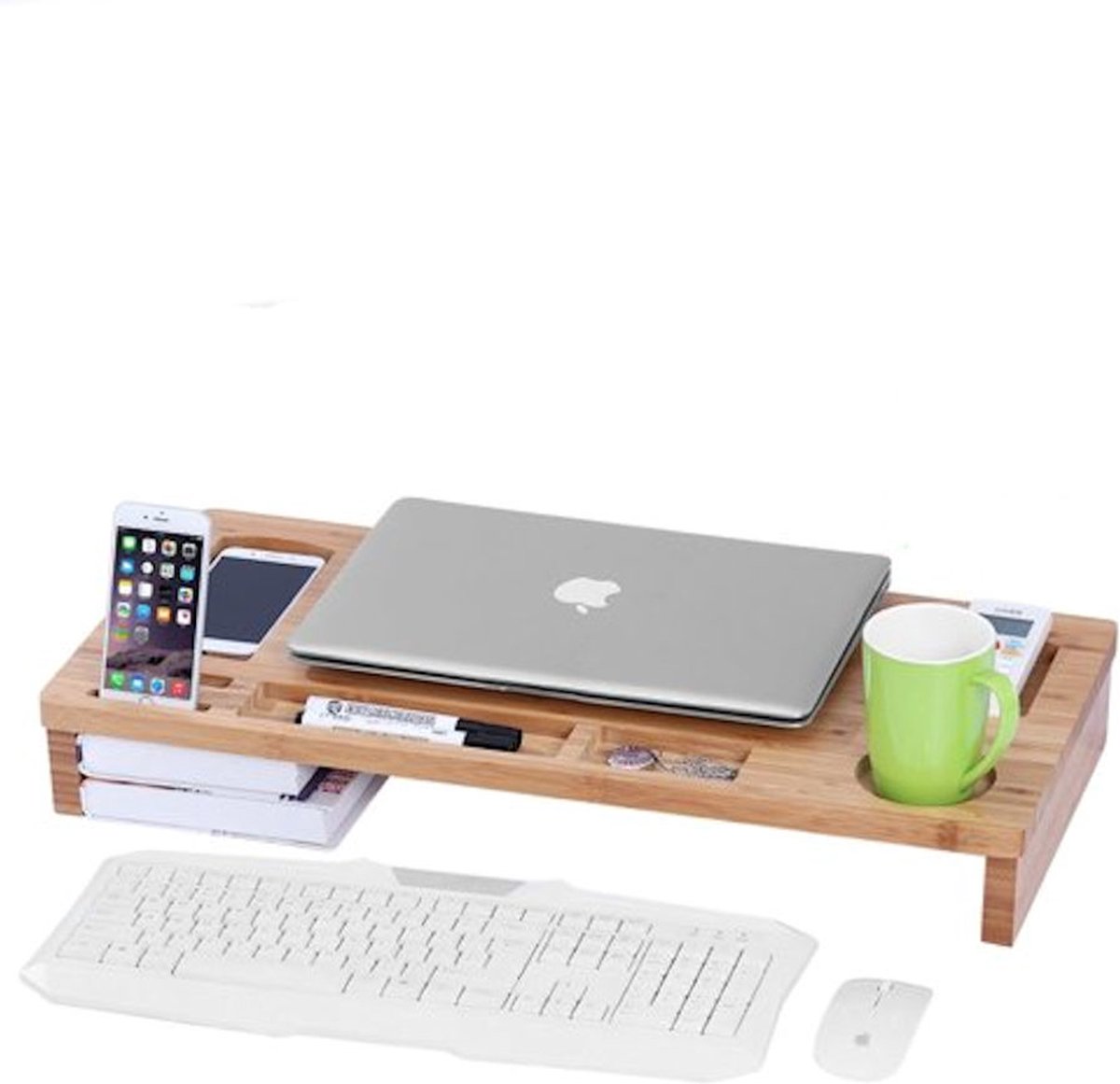 Monitor - Laptop beeldscherm verhoger & Bureau organizer - Monitorstandaard - Bamboe hout - Monitorverhoger standaard