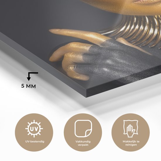 MuchoWow® Peinture sur Verre - Maquillage - Sac - Goud - Luxe - Femme - 120x90 cm - Peintures sur Verre Peintures - Photo sur Glas