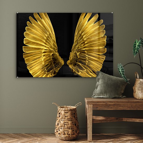 Peinture sur Verre - Ailes Dorées sur Fond Noir - 120x80 cm - Peintures sur Verre Peintures - Photo sur Glas