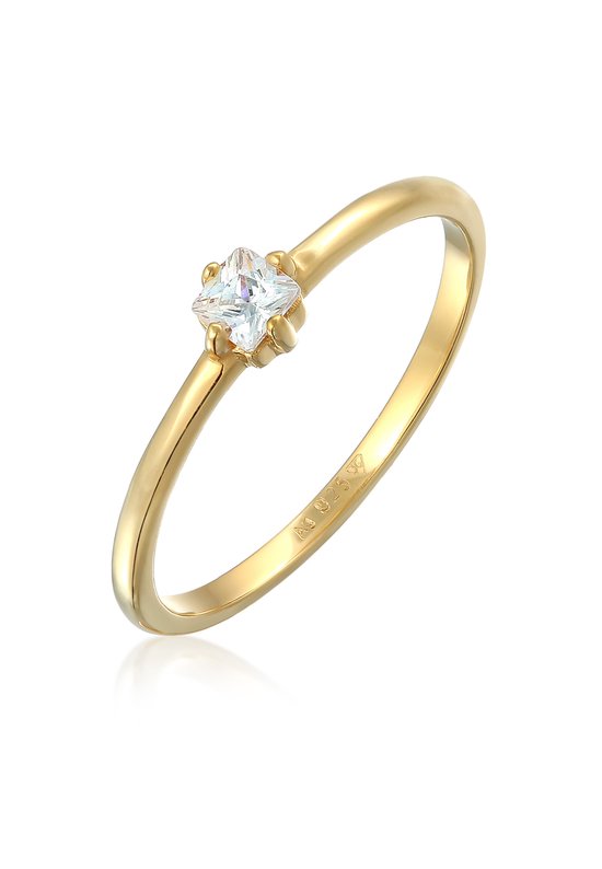 Elli Dames Ring Dames verlovingsring eenzaam klassiek met zirkonia in 925 sterling zilver verguld