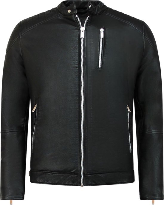 Faux cuir veste hommes - Motor Jacket - Black Jacket Men Jacket Taille M