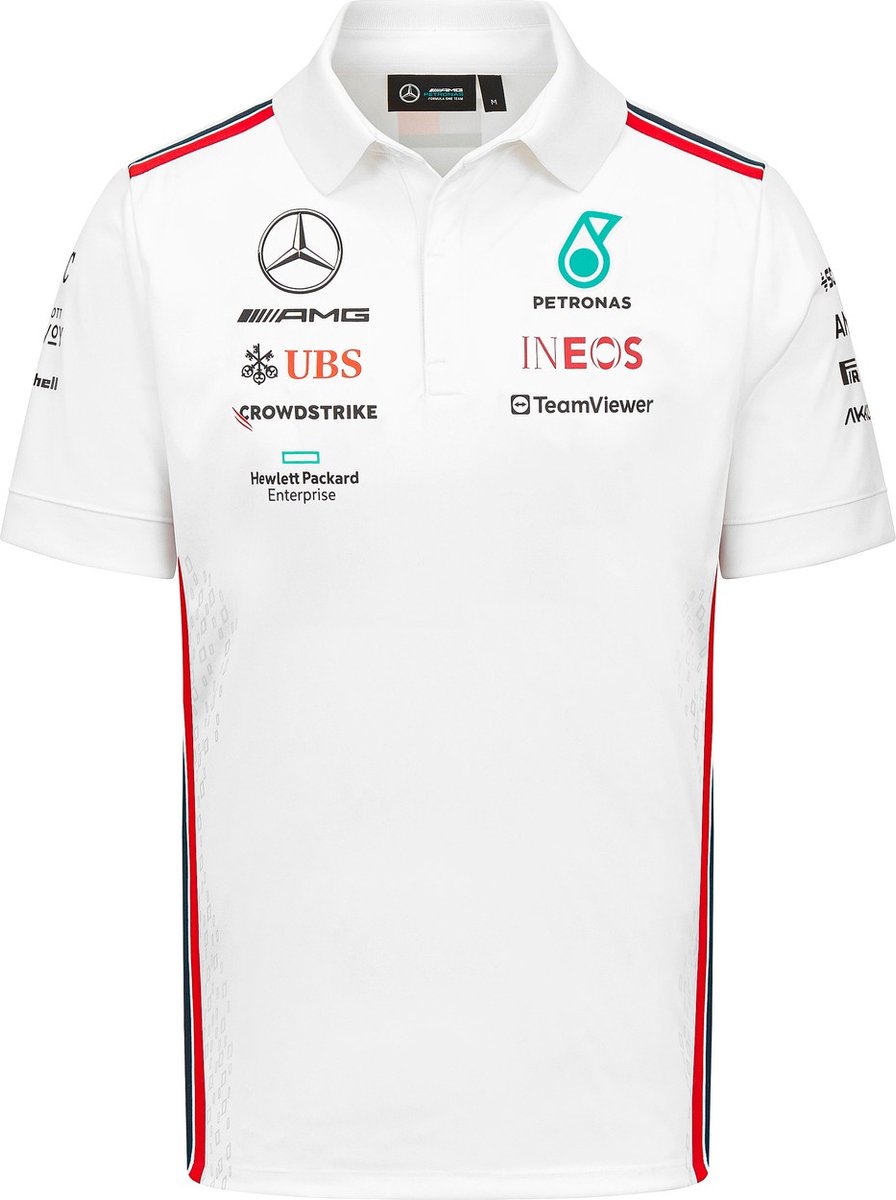 Mercedes Teamline Polo Wit 2023 L - Lewis Hamilton - George Russel - Formule 1 - AMG