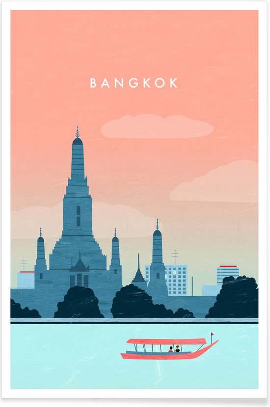 JUNIQE - Poster Bangkok - retro -20x30 /Roze & Turkoois