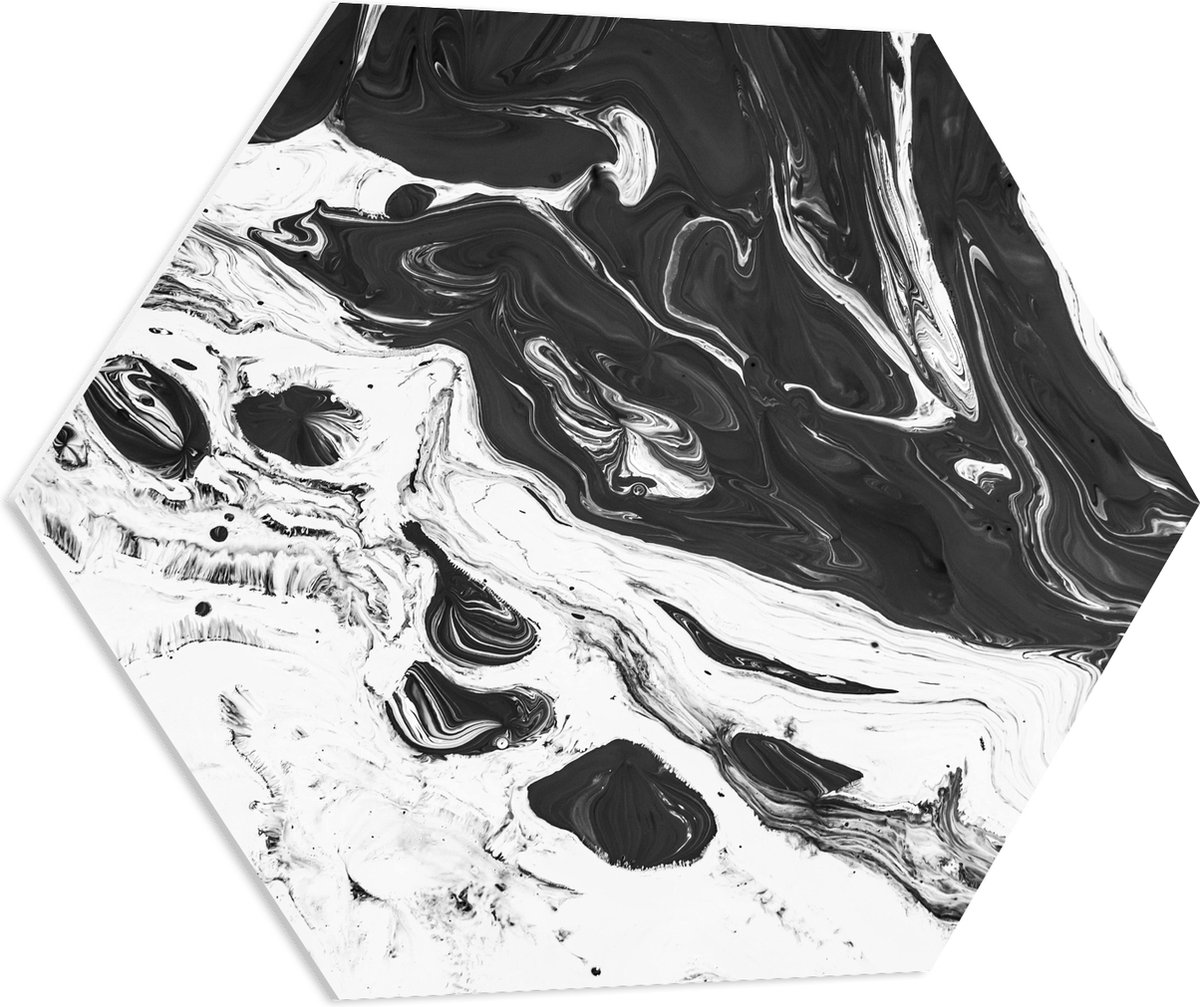 PVC Schuimplaat Hexagon - Zwart met Wit Gemixte Verf - 70x60.9 cm Foto op Hexagon (Met Ophangsysteem)