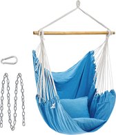 Hangstoel, hangschommel, hangstoel met 2 kussens, metalen ketting, tot 150 kg belastbaar, binnen en buiten, woonkamer, slaapkamer, blauw