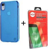 iPhone XR blauw TPU siliconenhoesje + Screenprotector / Tempered Glass