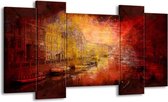 GroepArt - Schilderij - Steden - Rood, Geel, Zwart - 120x65 5Luik - Foto Op Canvas - GroepArt 6000+ Schilderijen 0p Canvas Art Collectie - Wanddecoratie