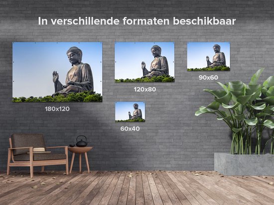 Gards Poster de jardin Groot statue de Bouddha dans la forêt - 150x100 cm - Toile de jardin - Décoration de jardin - Décoration murale extérieure - Tableau de jardin