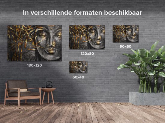 Gards Affiche Jardin Bouddha Doré de l'Aquarelle - Abstrait - 150x100 cm - Toile jardin - Décoration de jardin - Décoration murale extérieur - Tableau jardin