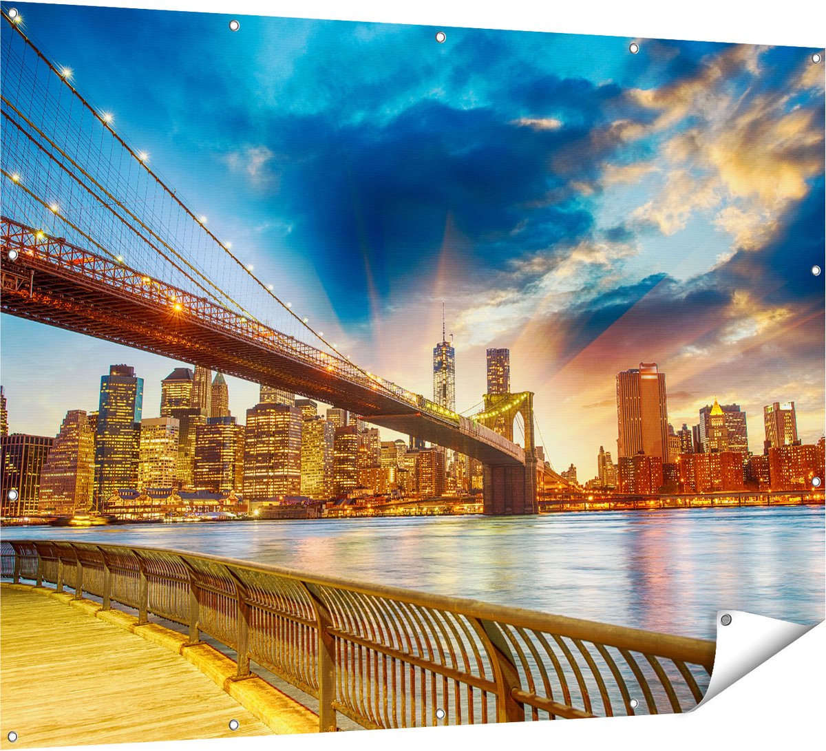 Gards Tuinposter New York Brooklyn Brug - 160x120 cm - Tuindoek - Tuindecoratie - Wanddecoratie buiten - Tuinschilderij Multikleur