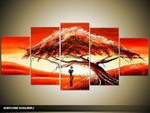 Schilderij -  Natuur - Rood, Geel - 150x70cm 5Luik - GroepArt - Handgeschilderd Schilderij - Canvas Schilderij - Wanddecoratie - Woonkamer - Slaapkamer - Geschilderd Door Onze Kunstenaars 2000+Collectie Maatwerk Mogelijk