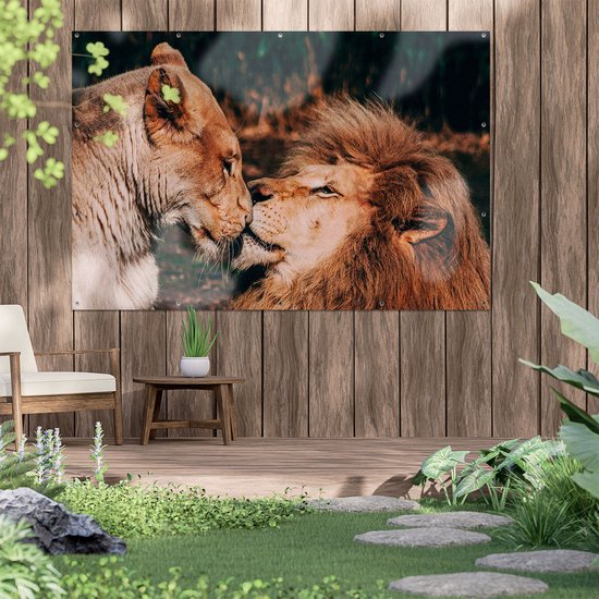 Gards Tuinposter Leeuw en Leeuwin Koppel Liefde 180x120 cm Tuindoek