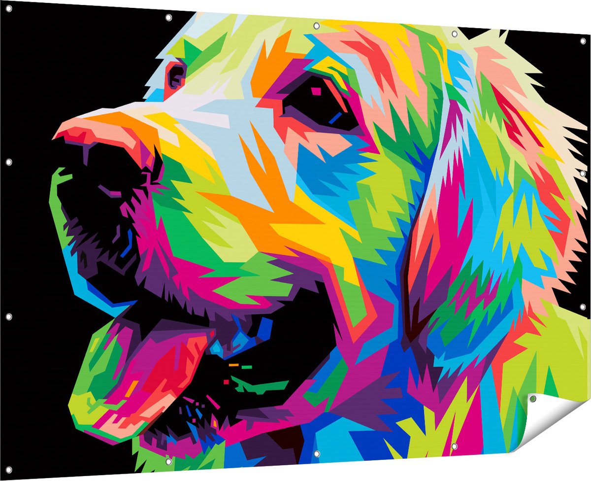 Gards Tuinposter Kleurrijke Hond - Abstract - 180x120 cm - Tuindoek - Tuindecoratie - Wanddecoratie buiten - Tuinschilderij Multikleur