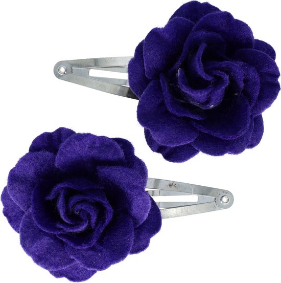 Haarspeld Klikklak Roos Bloem Vilt Zilver Paars Blauw 2 Stuks Haarspeldjes Haaraccessoires Bloemetjes Roosjes