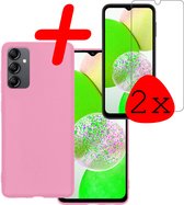 Hoes Geschikt voor Samsung A14 Hoesje Siliconen Back Cover Case Met 2x Screenprotector - Hoesje Geschikt voor Samsung Galaxy A14 Hoes Cover Hoesje - Roze