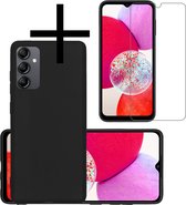 Hoes Geschikt voor Samsung A14 Hoesje Cover Siliconen Back Case Hoes Met Screenprotector - Zwart