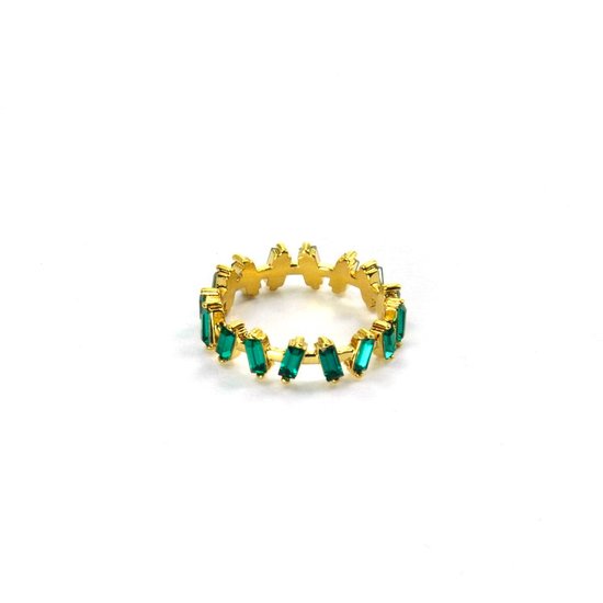 Ring Vintage Style Baguettes Emerald Green Goud | 18 karaat gouden plating | Messing | Buddha Ibiza