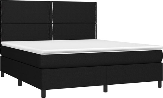 vidaXL - Boxspring - met - matras - en - LED - stof - zwart - 160x200 - cm