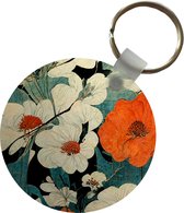 Sleutelhanger - Bloemen - Planten - Vintage - Azië - Oranje - Plastic - Rond - Uitdeelcadeautjes
