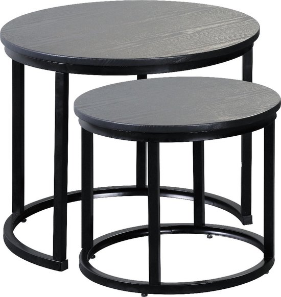 Salontafel 2 delig rond Rutger industrieel bijzettafel
