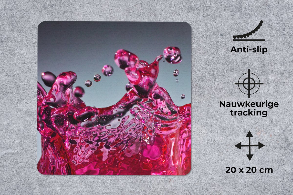 Muismat 20x20 cm - Mousepad Water - Abstract - Roze - Druppels - Muismatten