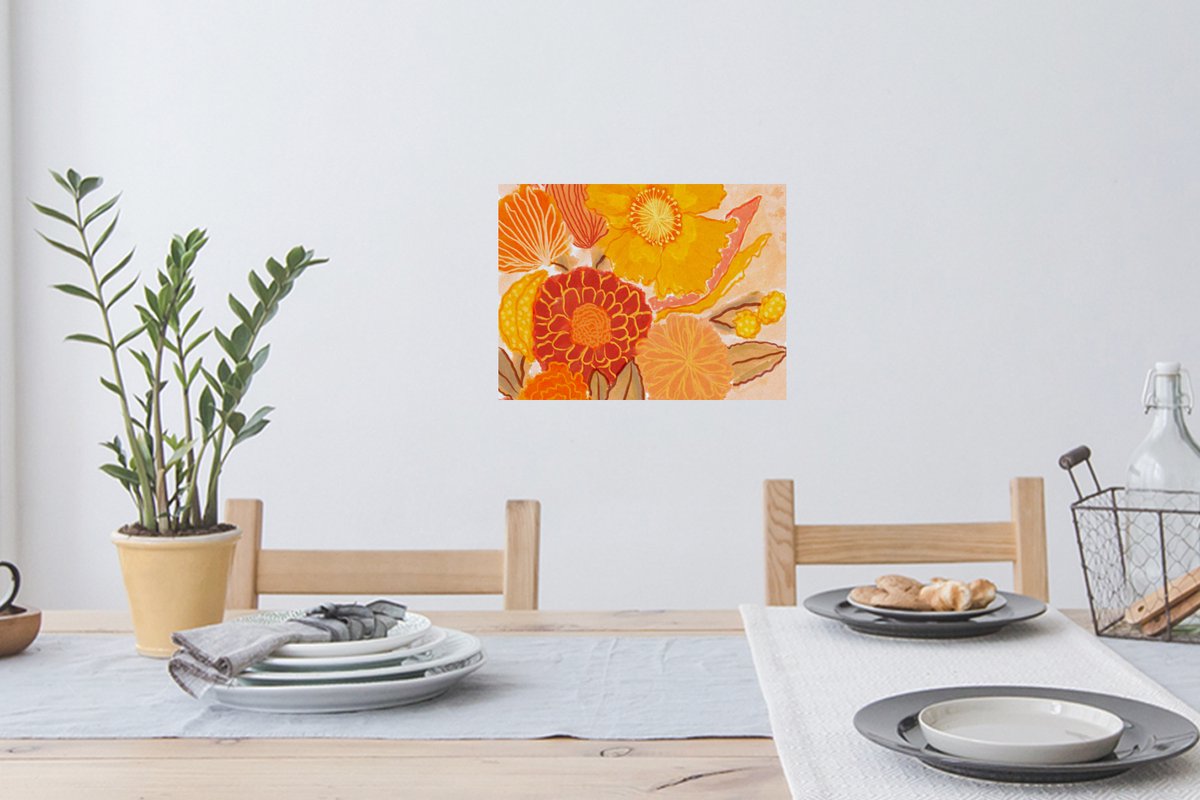 Muurstickers - Sticker Folie - Vintage - Boeket - Bloemen - Geel - Kleuren - 40x30 cm - Pl