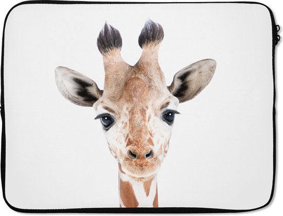 Laptophoes 15.6 inch - Giraffe - Dieren - Natuur - Portret - Laptop sleeve - Binnenmaat 39,5x29,5 cm - Zwarte achterkant