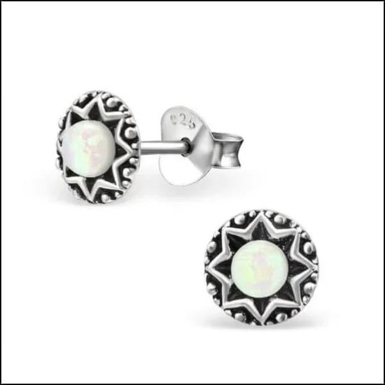 Aramat jewels ® - Zilveren oorbellen opaal rond 925 zilver azuur blauw 6mm