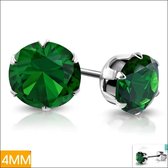 Aramat jewels ® - Zirkonia zweerknopjes rond 4mm oorbellen emerald groen chirurgisch staal
