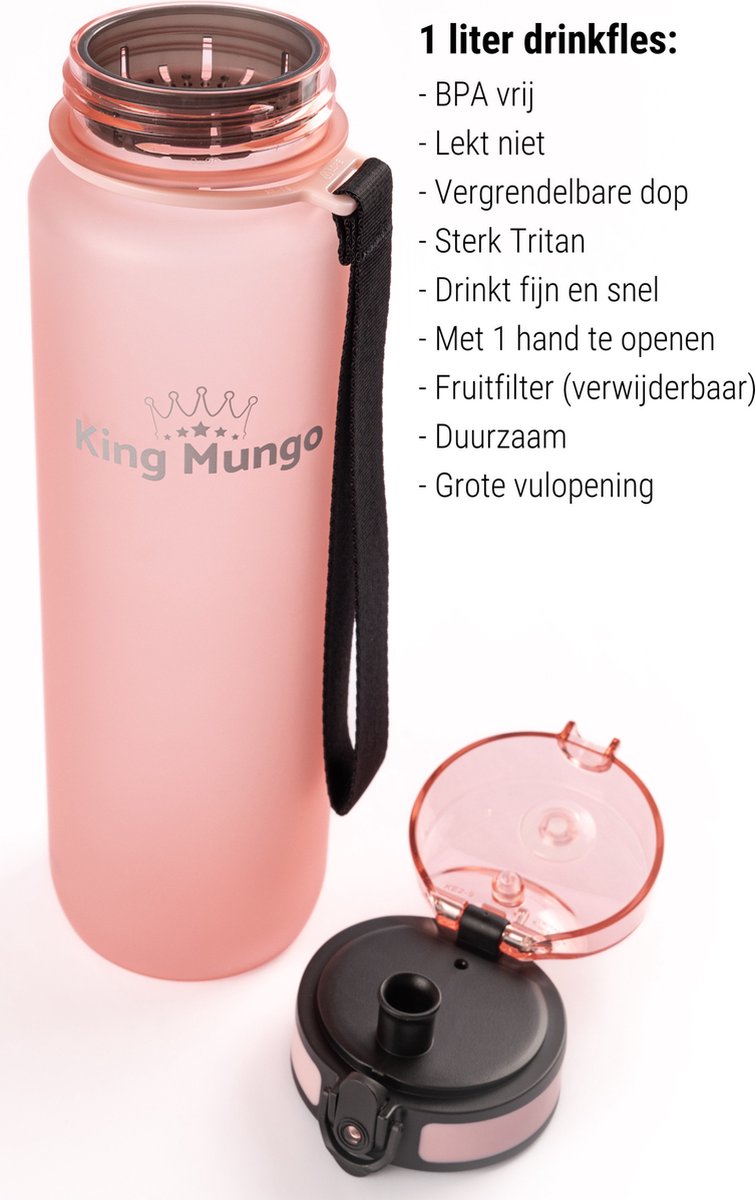 King Mungo Drinkfles 1 Liter Lichtroze - Sport Bidon 1000ml thumbnail 4