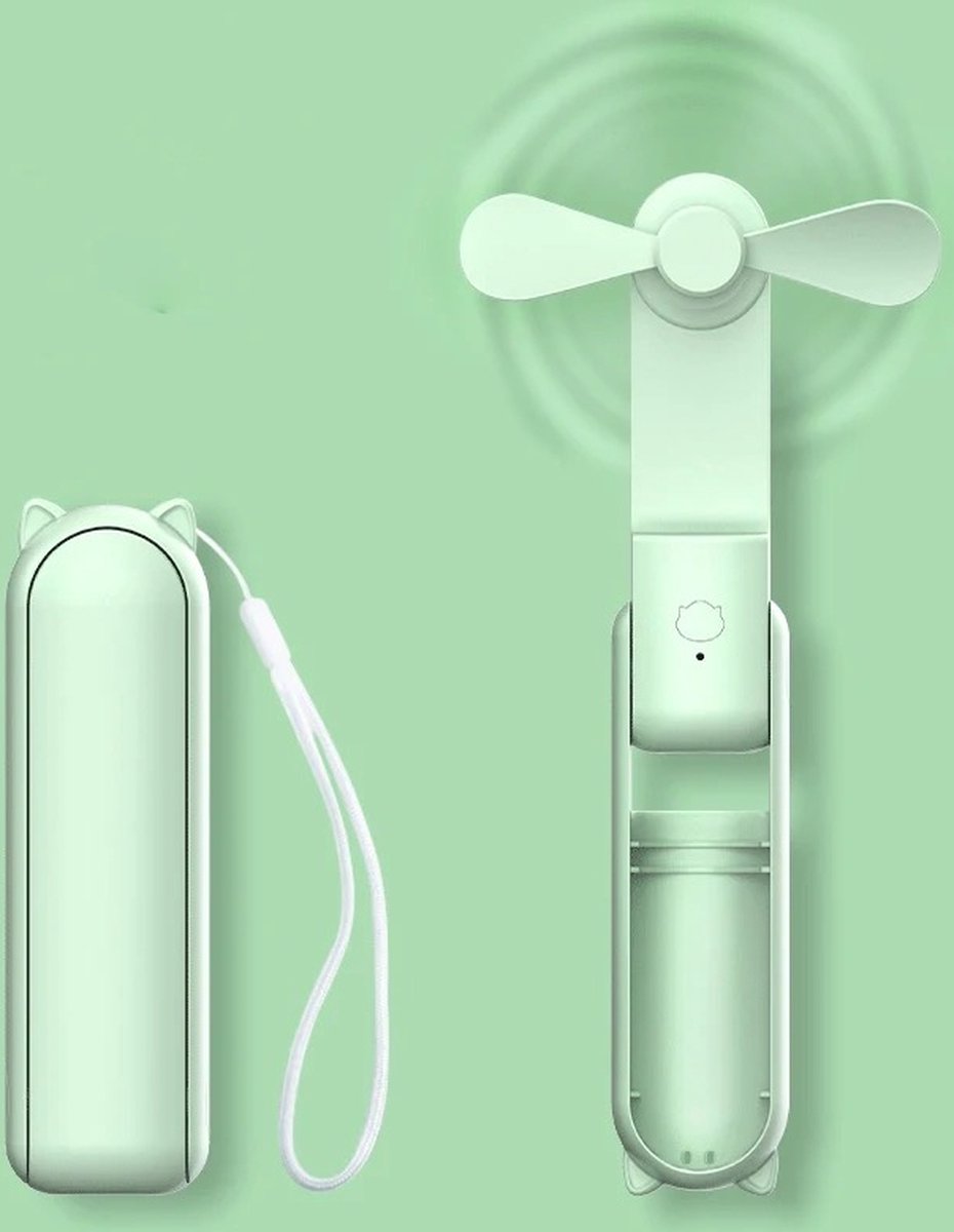 Mini handventilator - Groen - 3 Snelheden - Powerbank - Electrische oplaadbare ventilator - Draadloos - Mini Bureau Waaiers - Aircooler Staand - Tafelventilator