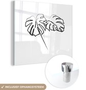 MuchoWow® Glasschilderij 20x20 cm - Schilderij acrylglas - Monstera - Plant - Line art - Foto op glas - Schilderijen