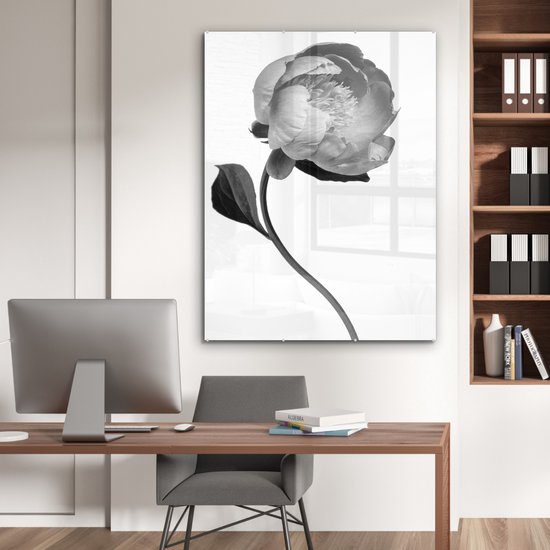 Peinture sur verre - Pivoine - noir et blanc - 90x120 cm - Peintures sur Verre Peintures - Photo sur Glas
