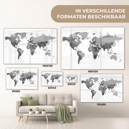 Peinture sur verre - Mappemonde rouge sur fond blanc - noir et blanc - 60x40 cm - Peintures Plexiglas