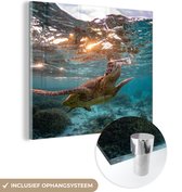 MuchoWow® Glasschilderij 90x90 cm - Schilderij acrylglas - Zee - Schildpad - Kleuren - Foto op glas - Schilderijen