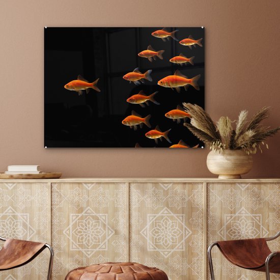 MuchoWow® Peinture sur verre - Poisson rouge - Animaux - Zwart - 80x60 cm - Peintures sur verre acrylique - Photo sur Glas