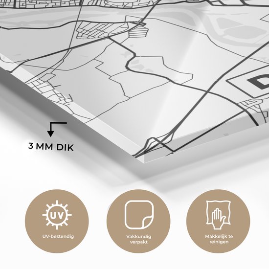 MuchoWow® Peinture sur Verre - Carte - Deventer - Zwart - Wit - 20x20 cm - Peintures sur Verre Acrylique - Photo sur Glas