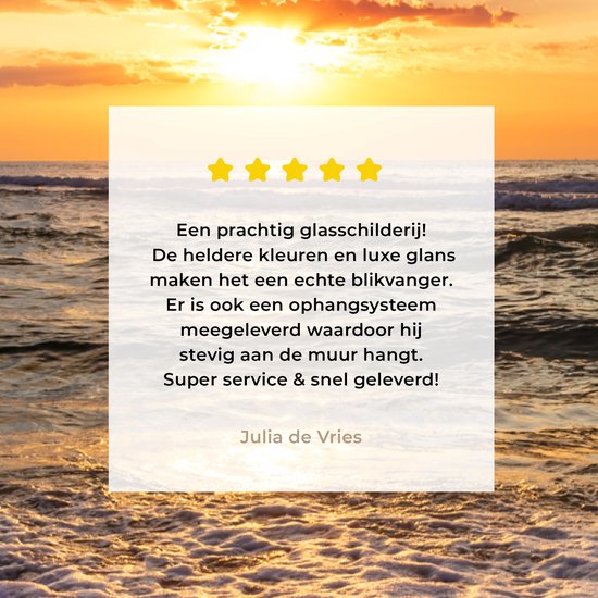 Peinture sur verre - Photo sur verre - Coucher de soleil - Plage - Mer - Nuages ​​- Peinture de plage - Plaque acrylique - Décoration murale - Peinture sur Glas - Verre acrylique - 20x30 cm - Peintures de salon