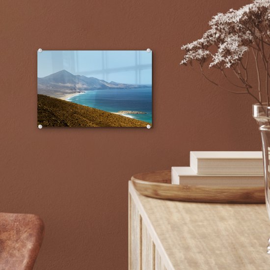 MuchoWow® Peinture sur verre - Vue depuis Degollada de Pecenescal sur la plage de Fuerteventura - 30x20 cm - Peintures sur verre acrylique - Photo sur Glas