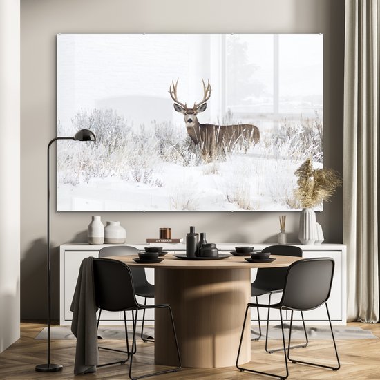 Peintures Plexiglas - Cerf - Hiver - Neige - 180x120 cm - Peinture sur verre