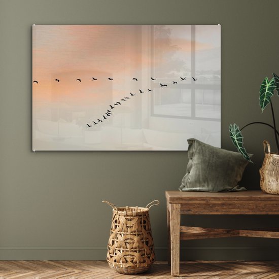 Peinture sur verre MuchoWow® - Troupeau de grues - 120x80 cm - Peintures sur verre acrylique - Photo sur Glas